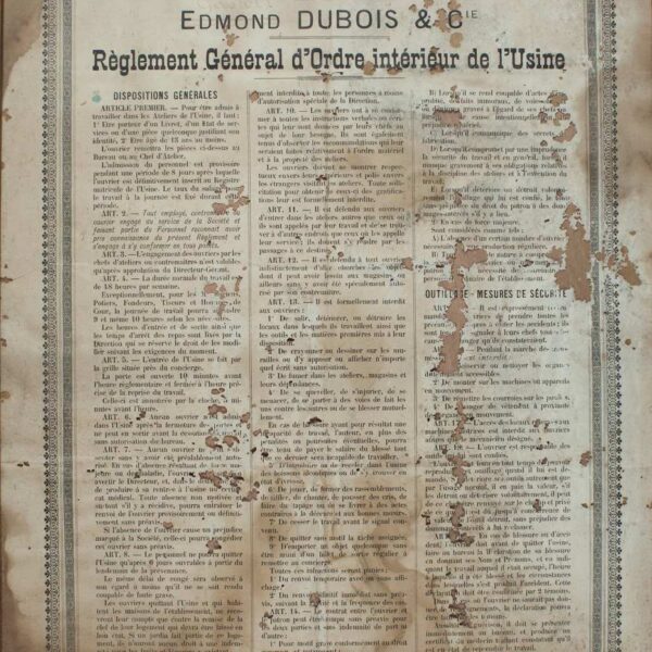 Règlement intérieur de la Verrerie Dubois